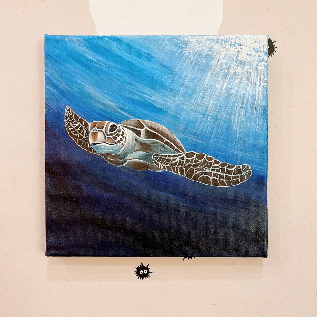 海龟 无框画 手绘作品 礼物 生日礼物 压克力画 情人节 - 海报/装饰画/版画 - 棉 