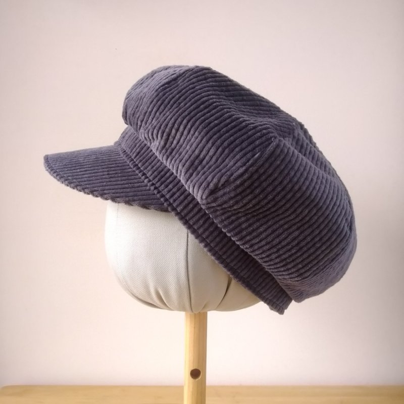 糸文 粗条灯芯绒报童帽-迷雾灰 - 帽子 - 棉．麻 灰色