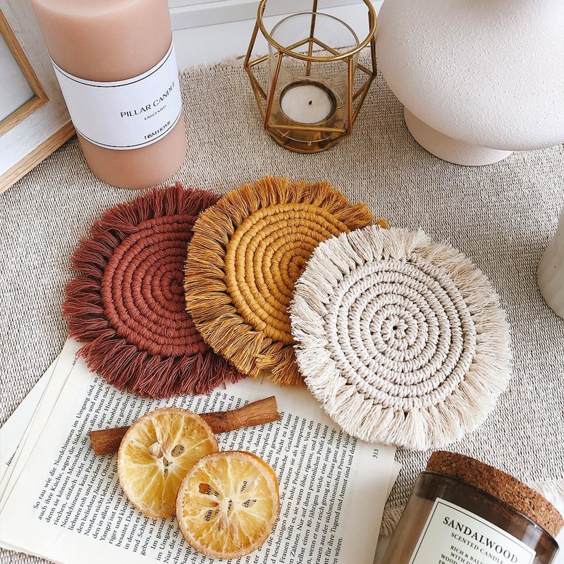 Macrame 圆形杯垫材料包_影片教学 - 编织/刺绣/羊毛毡/裁缝 - 棉．麻 多色