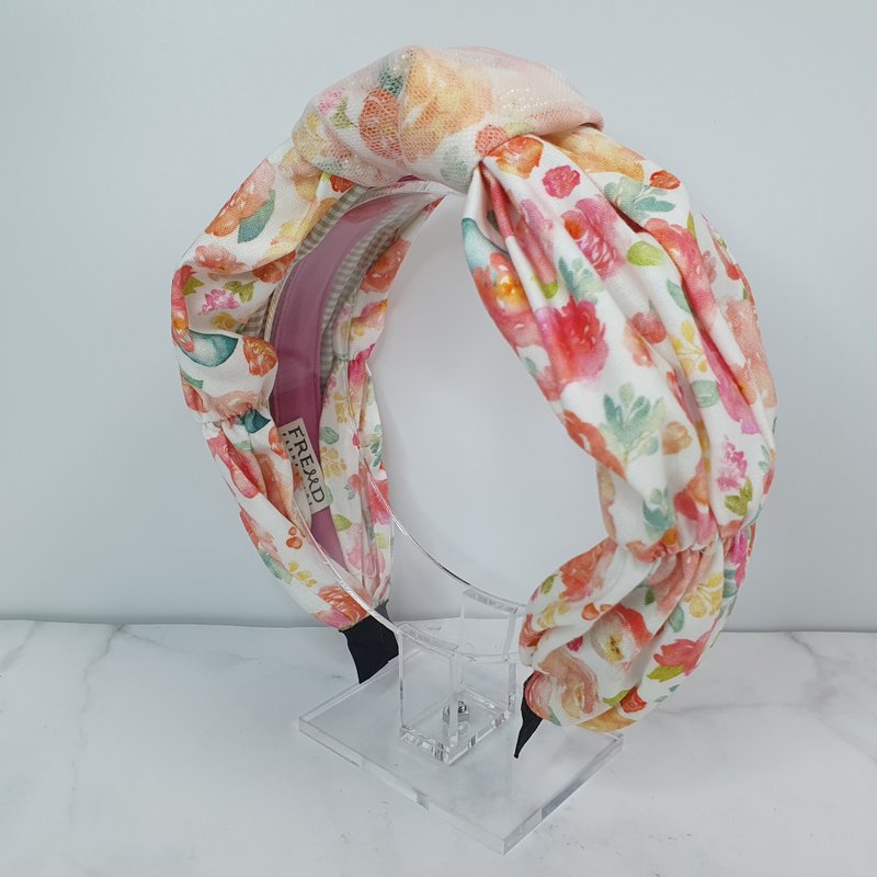 可爱皱褶发箍 - 橘色玫瑰 - 发饰 - 棉．麻 橘色