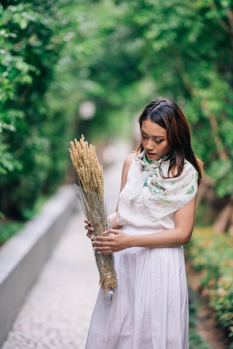 经典花集 - 小清新植物绿色丝巾 围巾 clover succulents Scarf - 丝巾 - 聚酯纤维 绿色