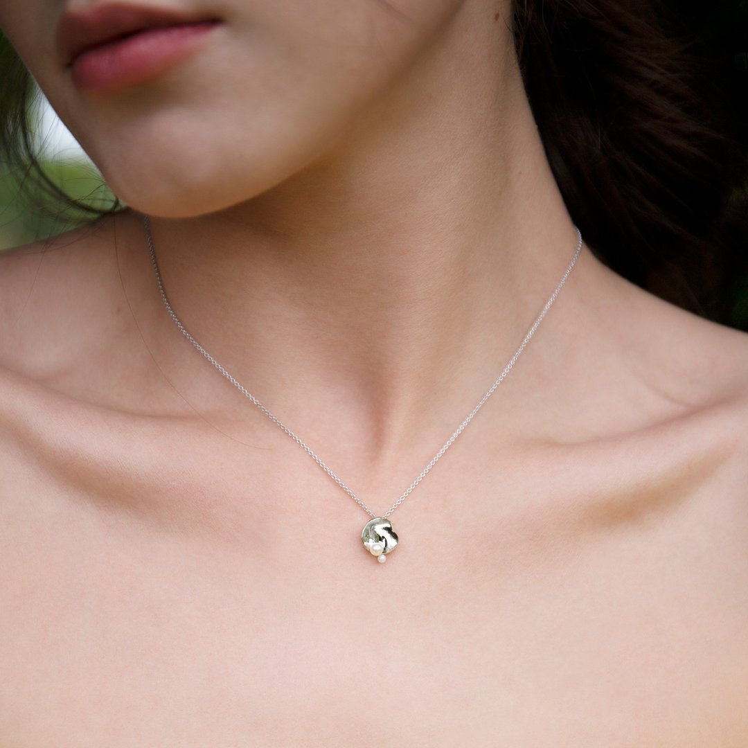 瓣叶珍珠白K项链 Pennywort Leaf Silver Necklace 女生礼物 纯银 - 项链 - 纯银 银色