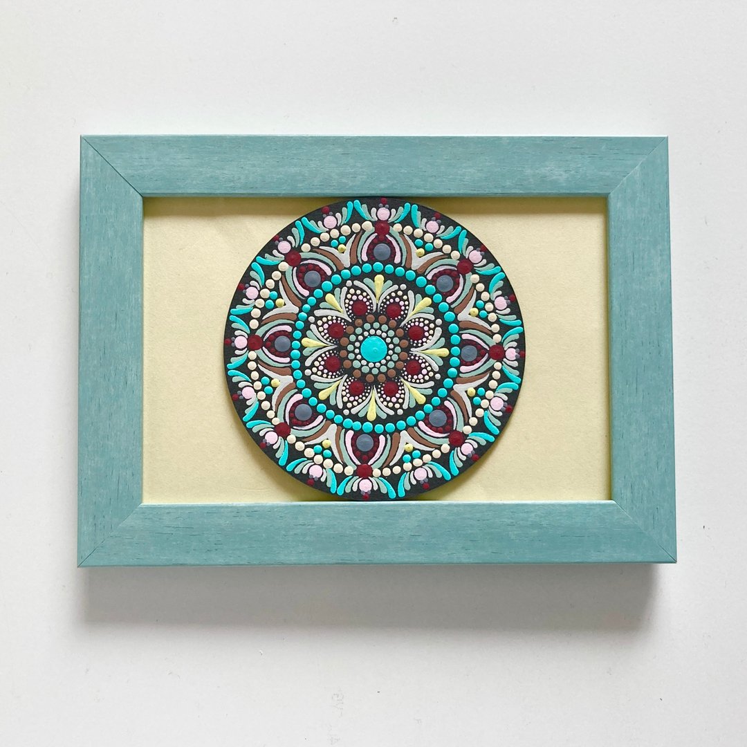 9cm Mini Dot Mandala Postcard with Photo Frame Green - 海报/装饰画/版画 - 纸 蓝色