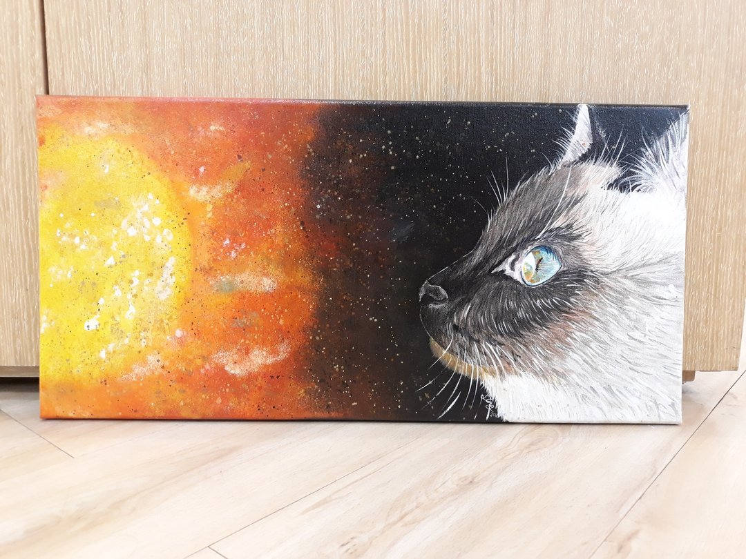 宇宙猫星人 太阳  原画 - 海报/装饰画/版画 - 颜料 橘色