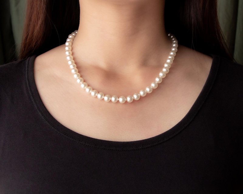 美国古董 Aressa玻璃珍珠锁骨链 短项链 - 锁骨链 - 玻璃 白色