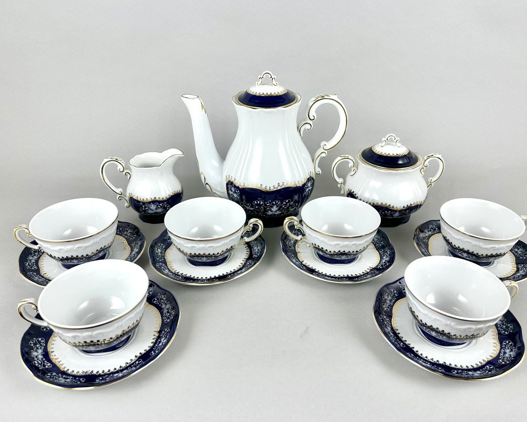 Zsolney 匈牙利 1960 年代陶瓷茶咖啡具 |复古白钴蓝 - 茶具/茶杯 - 瓷 蓝色