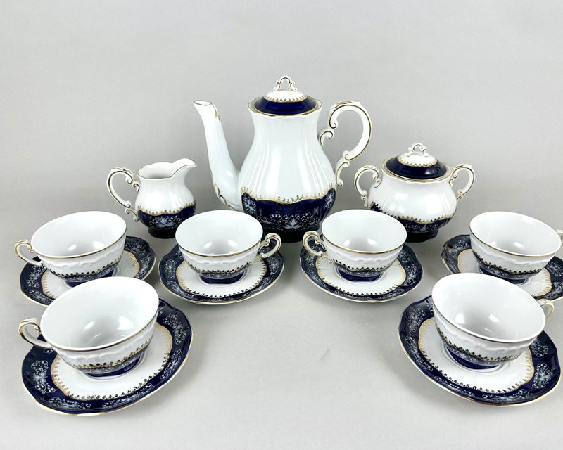 Zsolney 匈牙利 1960 年代陶瓷茶咖啡具 |复古白钴蓝 - 茶具/茶杯 - 瓷 蓝色