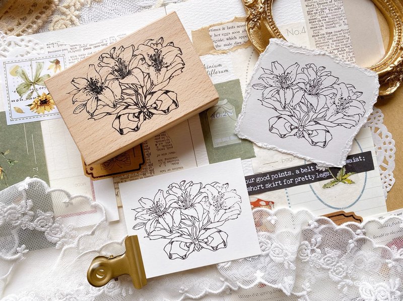 中逢花枝4號 木質手帳印章 - 印章/印台 - 其他材质 卡其色