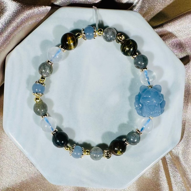 灵狐守望 天使石九尾狐 黄虎眼 拉长石 水晶手链 智慧 灵性 人缘 - 手链/手环 - 水晶 蓝色