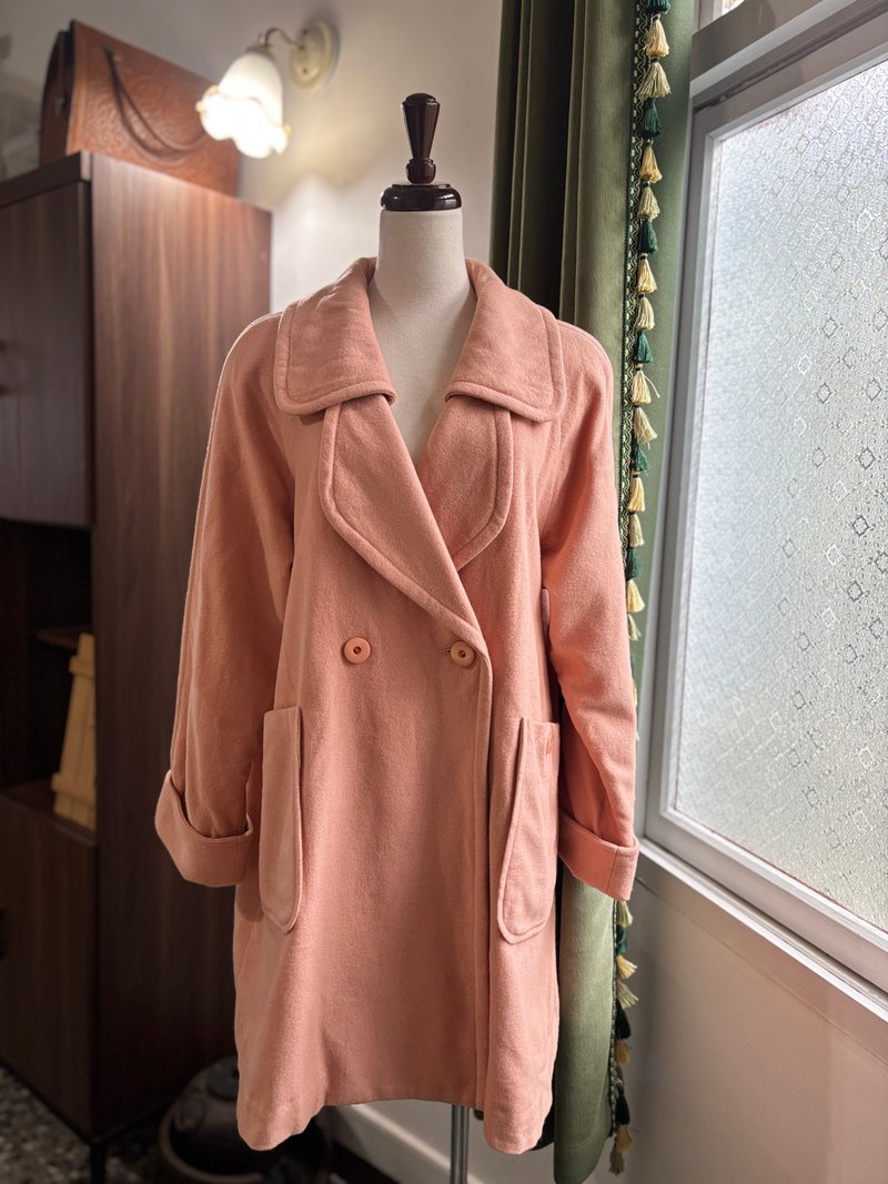 粉橘色喀什米尔混西服翻领混伞状古着大衣日本制 - 女装休闲/机能外套 - 羊毛 粉红色