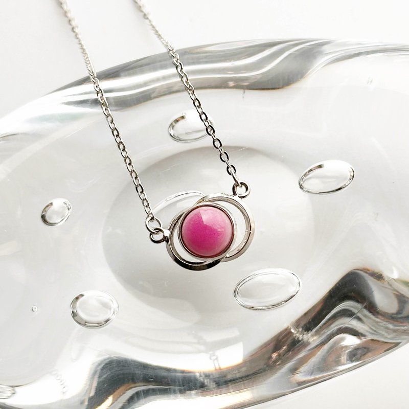 双环【Pink】 七宝烧坠饰 纯银张七宝 - 项链 - 玻璃 粉红色