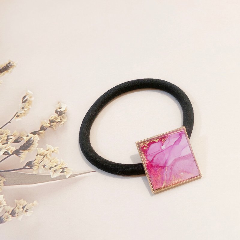 酒精墨水艺术髪圈 - 正方型 - 发饰 - 其他材质 红色