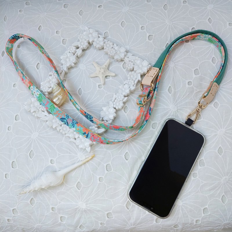 三合一多功能湖水绿热带风韩国棉布手机斜背绳/斜背带/背绳/ - 挂绳/吊绳 - 棉．麻 绿色