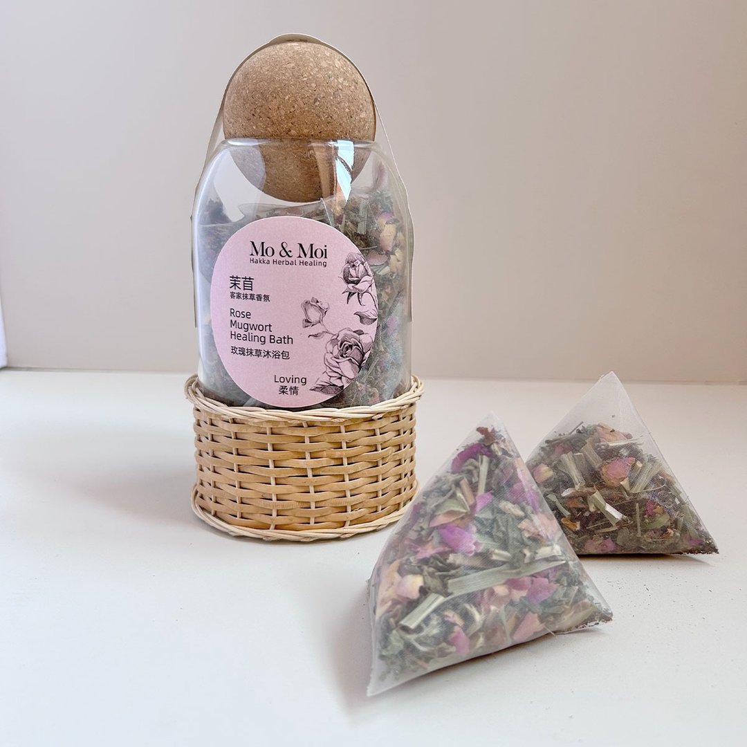 茉苜 Mo & Moi 玫瑰抹草沐浴包  手工藤编瓶 8入 - 香薰/精油/线香 - 植物．花 