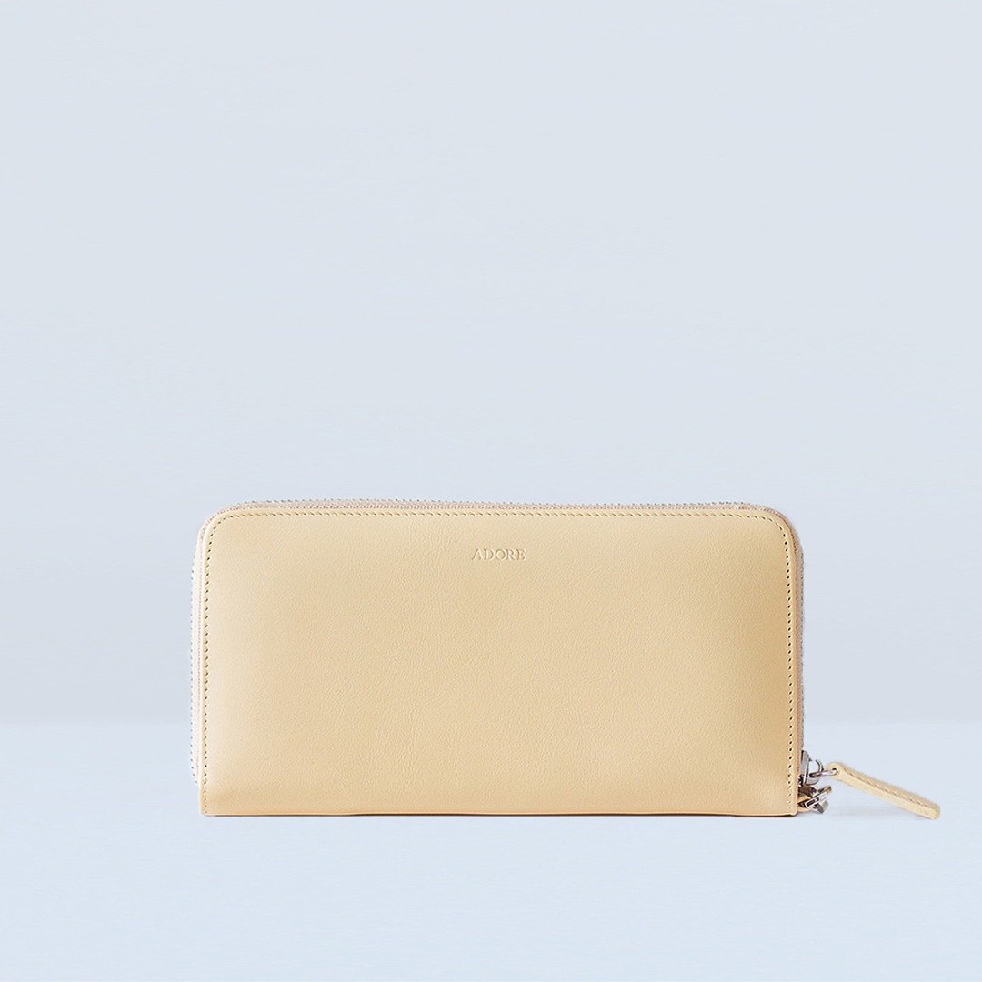 MeLLow - Round Zip Wallet - Soft Yellow - 皮夹/钱包 - 真皮 黄色