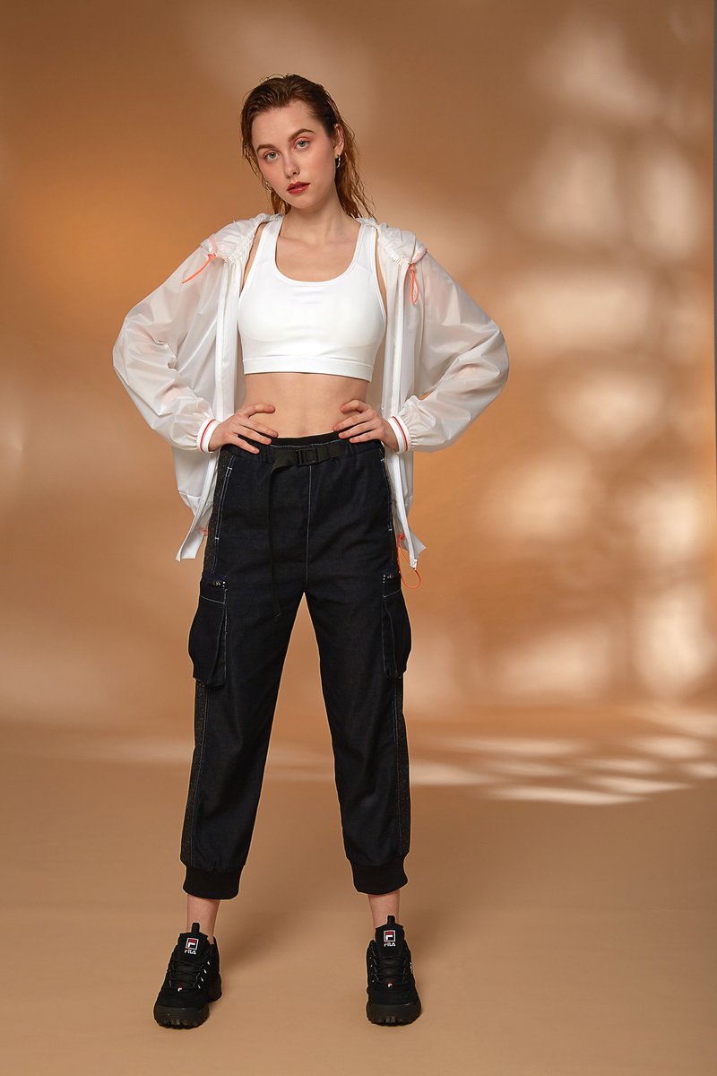 牛仔罗纹束腿裤_黑 (20S1PT01) - 女装长裤 - 聚酯纤维 