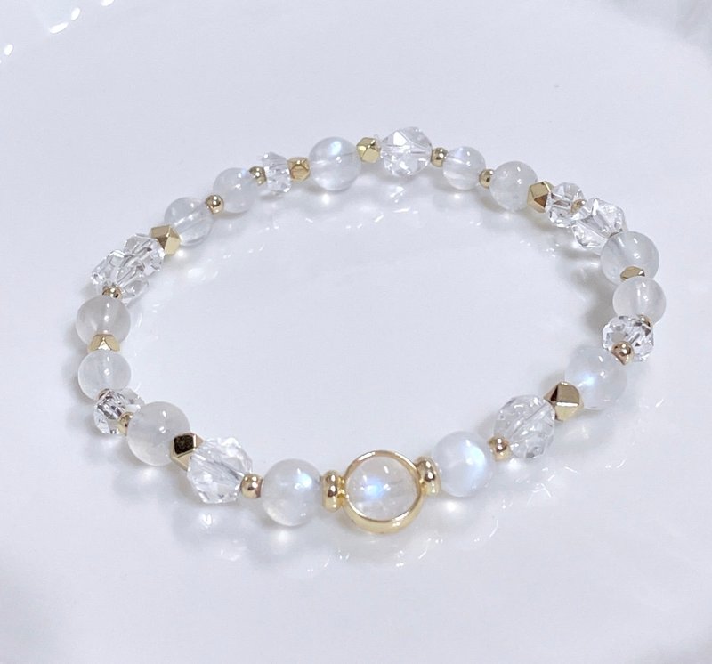 健康/快乐/桃花/月光石//切面白水晶//14K包金弹性手环 - 手链/手环 - 其他金属 白色