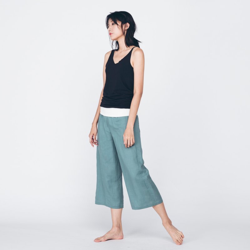 亚麻七分裤 - 粉绿 - 女装长裤 - 棉．麻 绿色