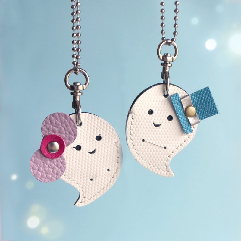 路易 & 可可 — 天空中的小守护者 2合1皮革钥匙吊饰 - 吊饰 - 真皮 白色