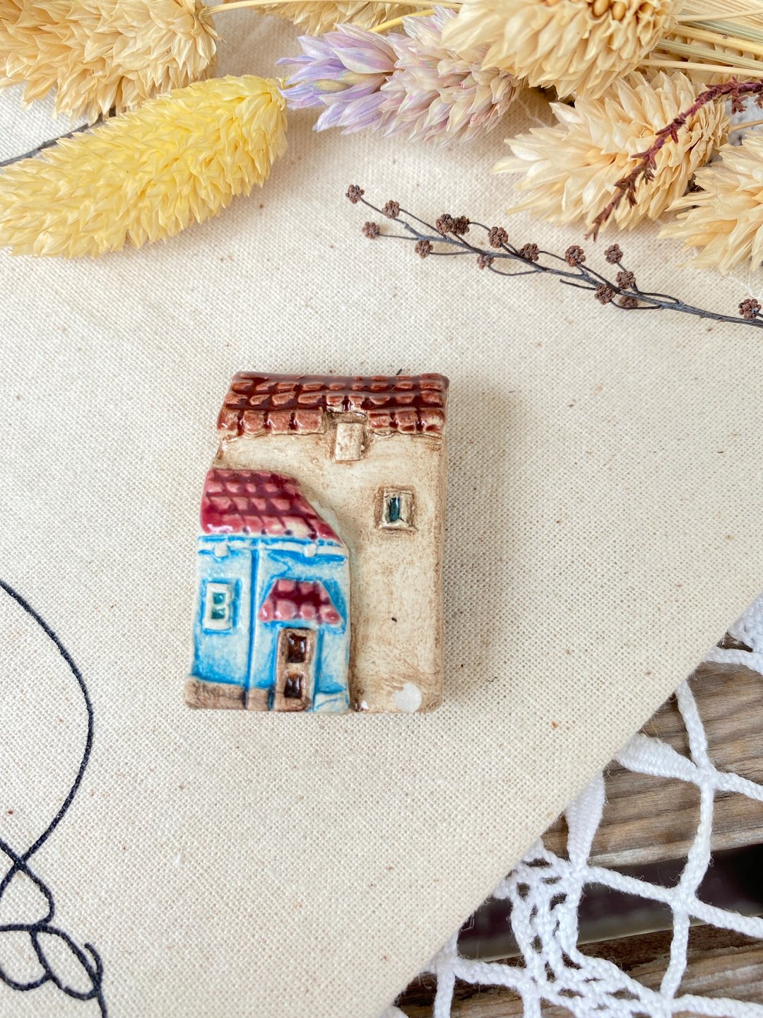 【好日恋物】捷克布拉格vintage/antique手捏陶土磁铁小房子 - 摆饰 - 陶 咖啡色