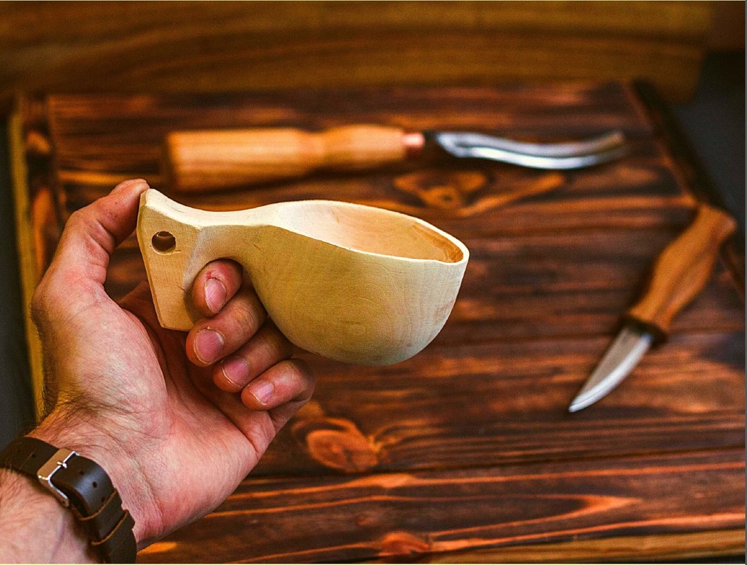 DIY 手作雕刻材料包-北欧 Kuksa 木杯 (长柄凿刀.椴木) - 木工/竹艺/纸艺 - 木头 咖啡色