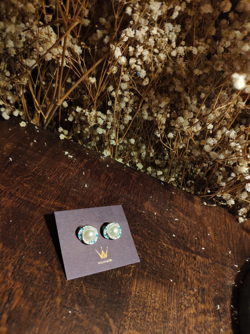 CreamyWhite_William&Feb.联名耳环(耳夹)_Swarovski_海洋珍珠款 - 耳环/耳夹 - 24k 金 蓝色