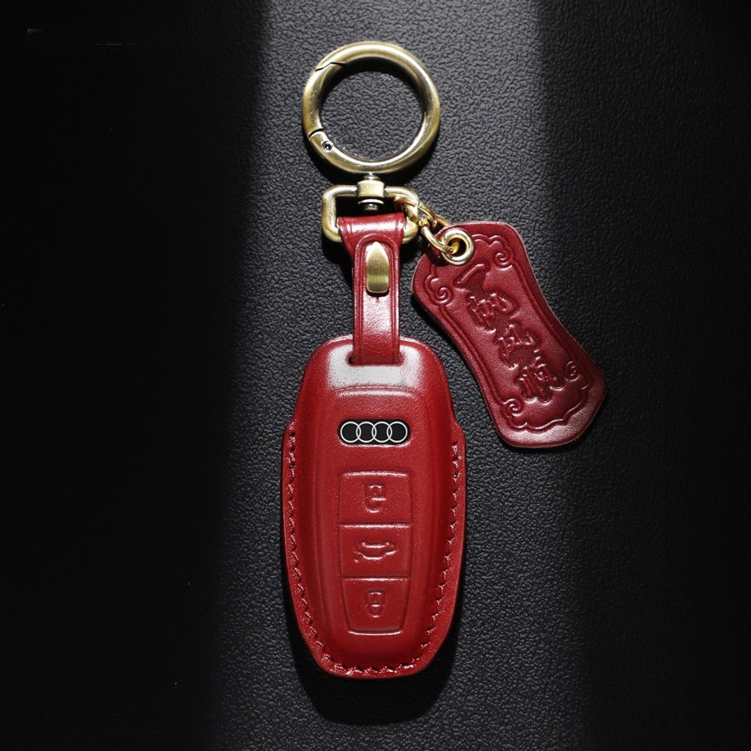 手缝汽车钥匙皮套 奥迪 AUDI A1 A3 A4 A5 A6 A7 A8 Q2 Q3 红色 - 钥匙链/钥匙包 - 真皮 红色