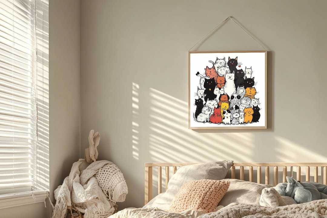 喵星人的聚会2 可爱猫咪插画挂画艺术微喷北欧风客厅卧室疗愈装饰 - 海报/装饰画/版画 - 棉 