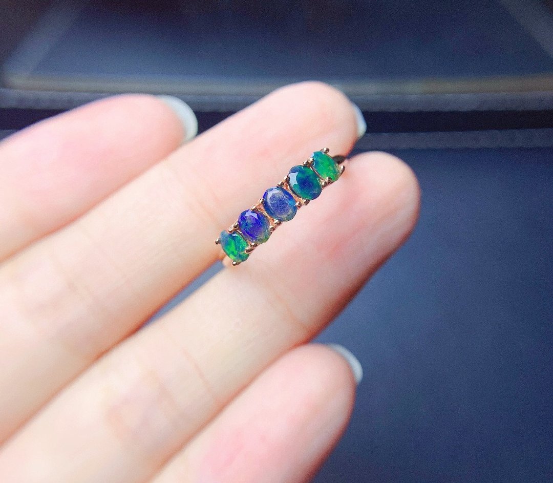 Black Opal Ring, Natural Opal Ring, Genuine Opal, Opal Silver Ring, Opal Jewelry - 戒指 - 其他金属 银色