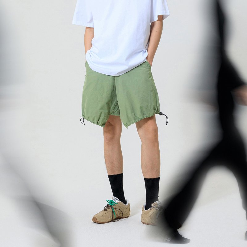 抽绳活片短裤 - 男士短裤 - 棉．麻 绿色