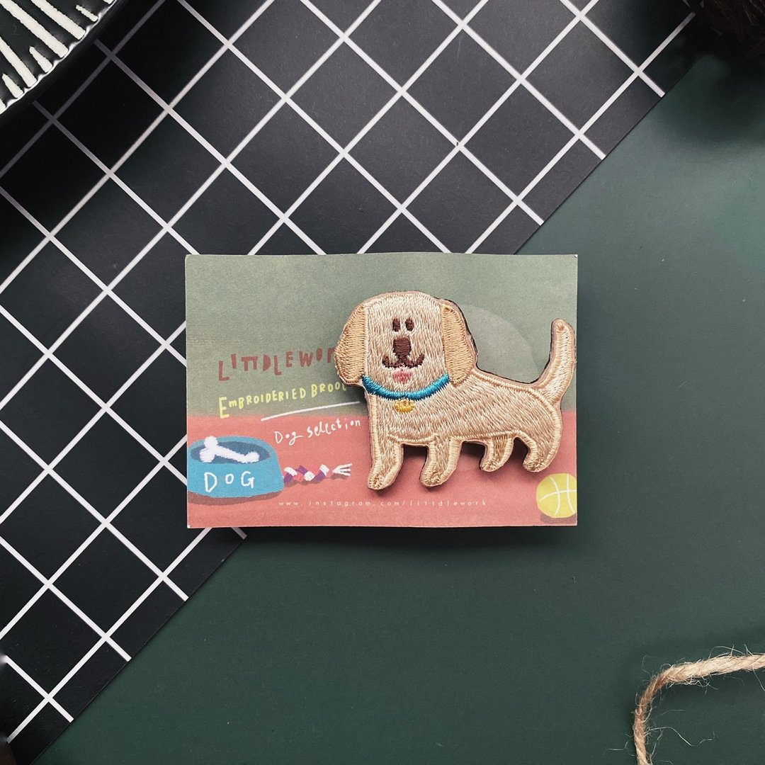 刺绣别针/烫贴 | 狗狗系列 | 黄金猎犬 | Littdlework - 徽章/别针 - 绣线 金色