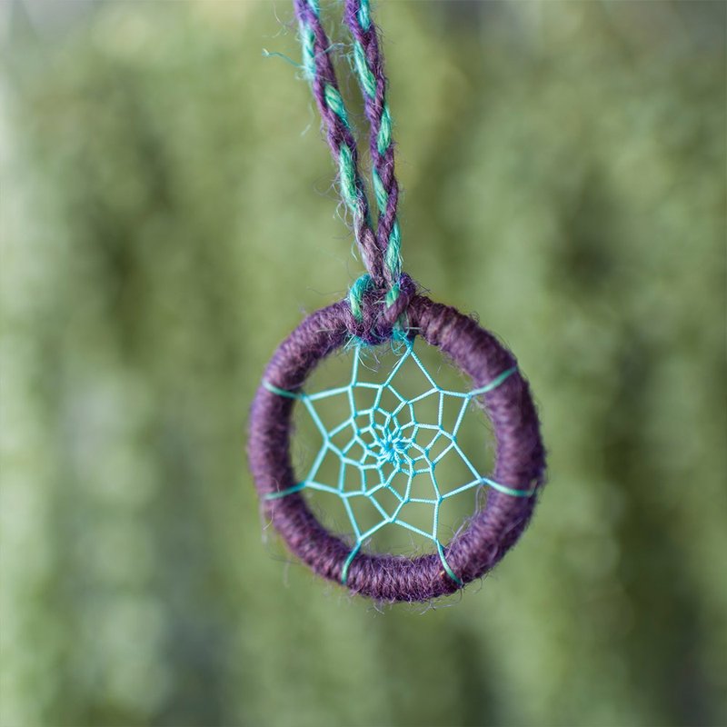 纯粹 双色(紫+蓝) - 麻绳 迷你捕梦网成品 - 包包吊饰 - 吊饰 - 其他材质 紫色
