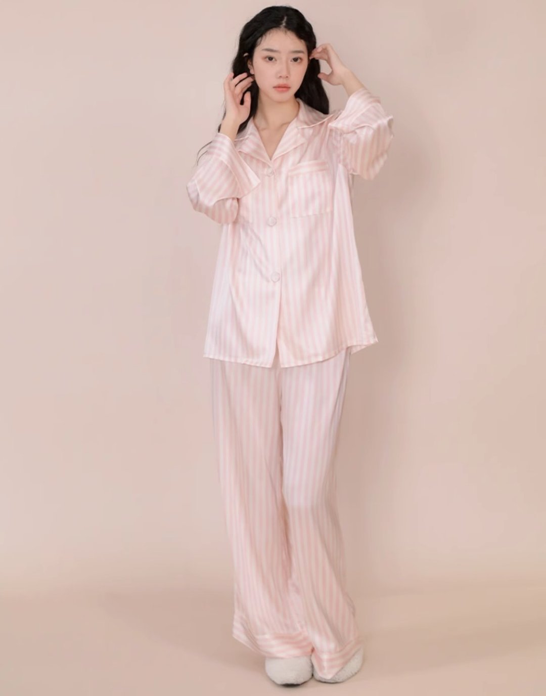 法式复古 条纹真丝睡衣 家居服套装 - 居家服/睡衣 - 丝．绢 
