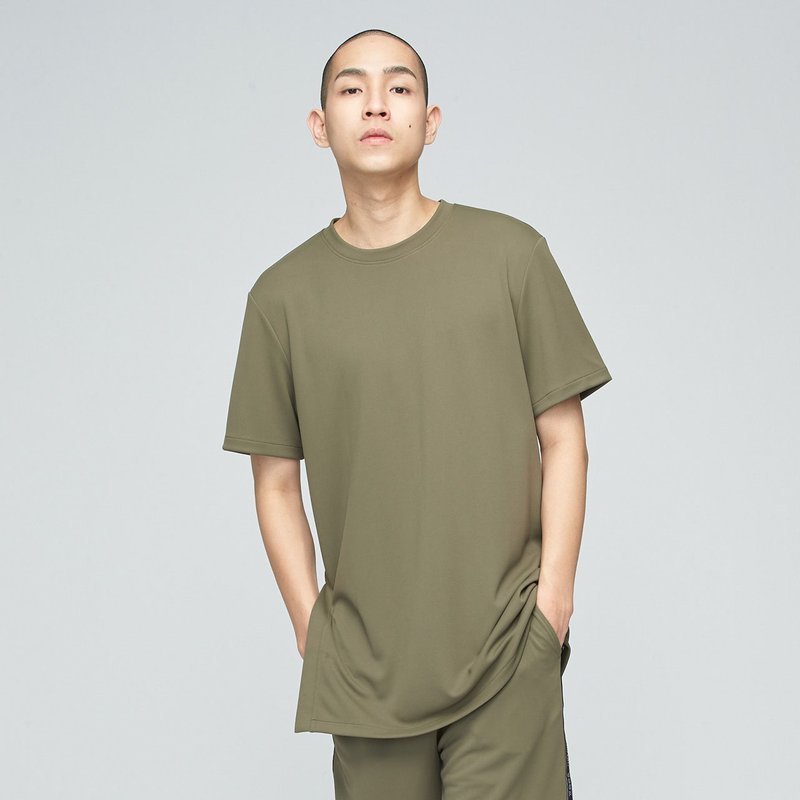 COZEE-吸排单边开衩宽版上衣(中性)-瓦绿 - 男装上衣/T 恤 - 聚酯纤维 绿色