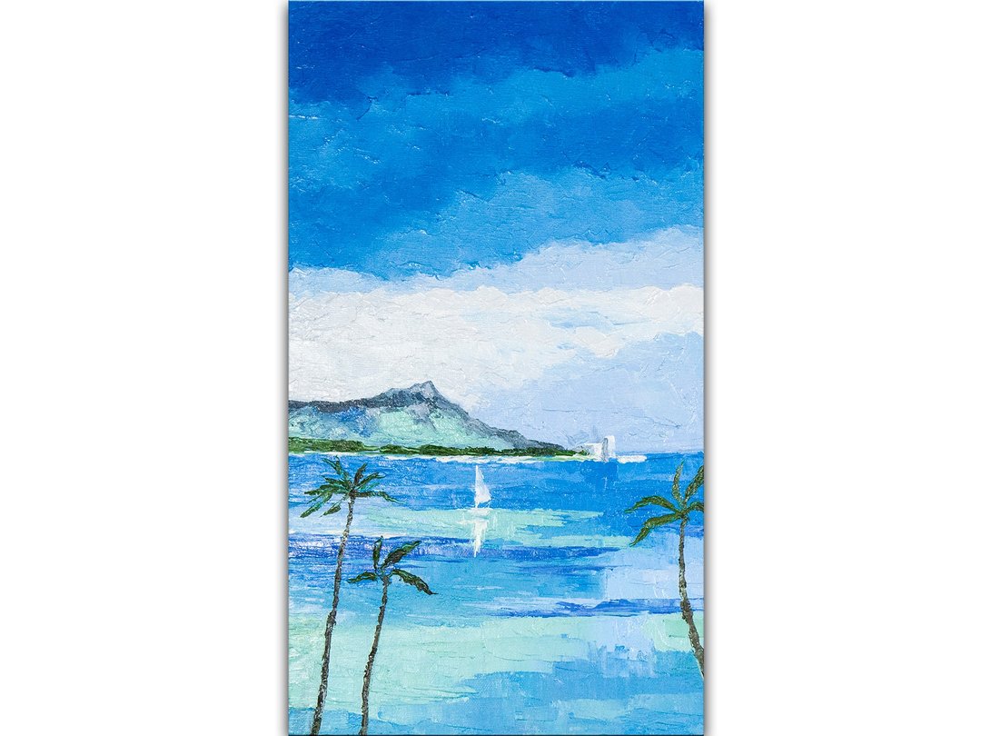 夏威夷绘画/怀基基绘画/帆船绘画/海景风景画海/景画/油画原作 - 海报/装饰画/版画 - 其他材质 蓝色