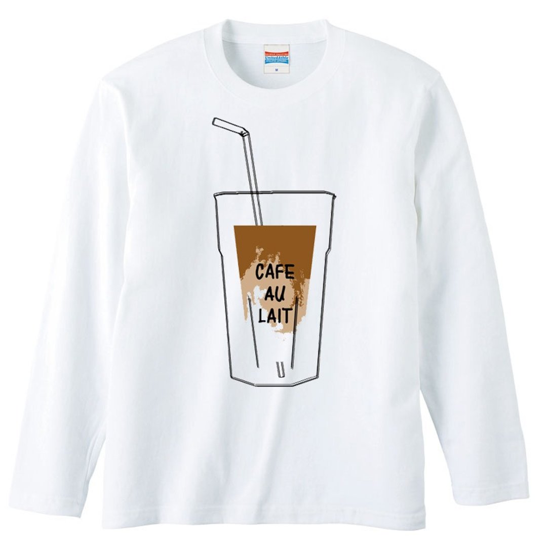 Long sleeve T-shirt / Cafe au lait - 男装上衣/T 恤 - 棉 白色