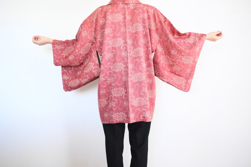 authentic pink kimono, floral silk kimono, vintage kimono, kimono jacket - 女装休闲/机能外套 - 丝．绢 粉红色