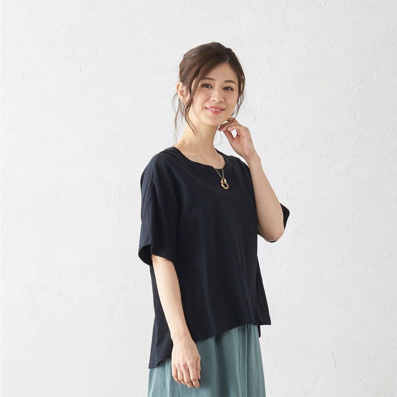 日本【SHONAGON】纯棉前短后长・层次美型T - 女装 T 恤 - 棉．麻 黑色