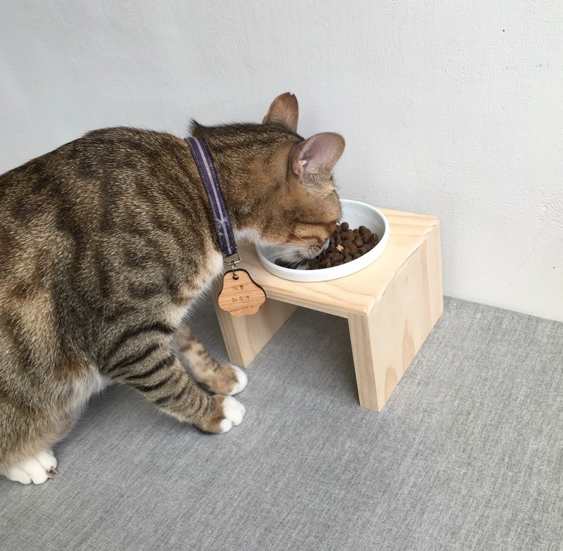 实木宠物餐桌 单口碗架 附瓷碗 防水 猫情人 定制 - 碗/碗架 - 木头 卡其色