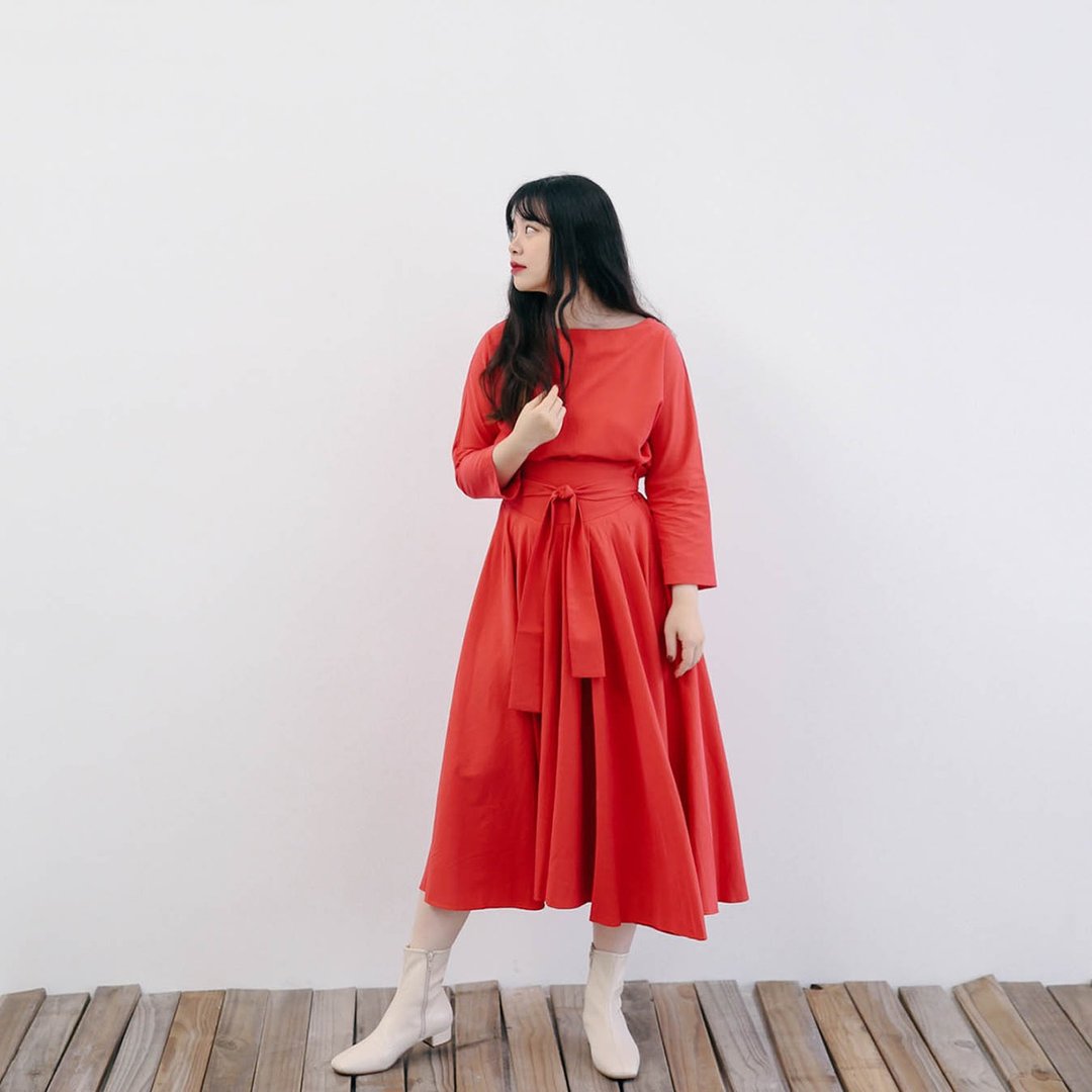 红火巴黎女伶大圆裙套装 - 洋装/连衣裙 - 棉 红色