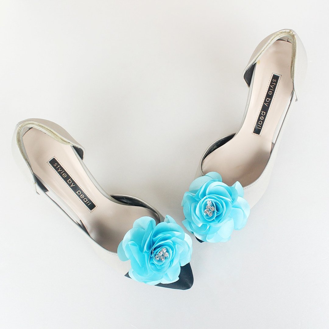 Decorative Baby blue flower Bridal Shoe Clips  for Wedding Party - 鞋垫/周边 - 其他材质 蓝色