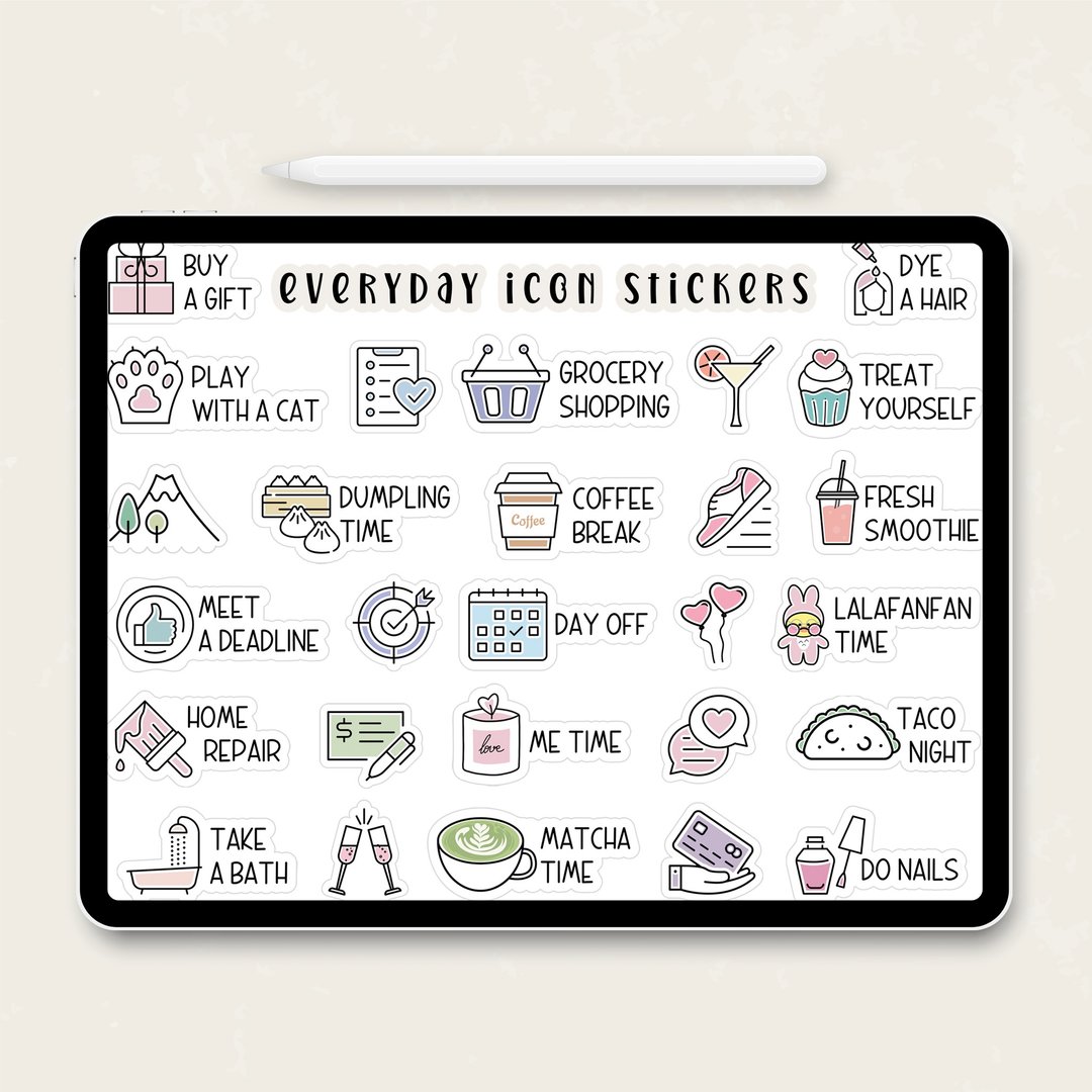 Everyday Icon Stickers | GoodNotes, Notability Electronic Digital Stickers - 电子手帐及素材 - 其他材质 