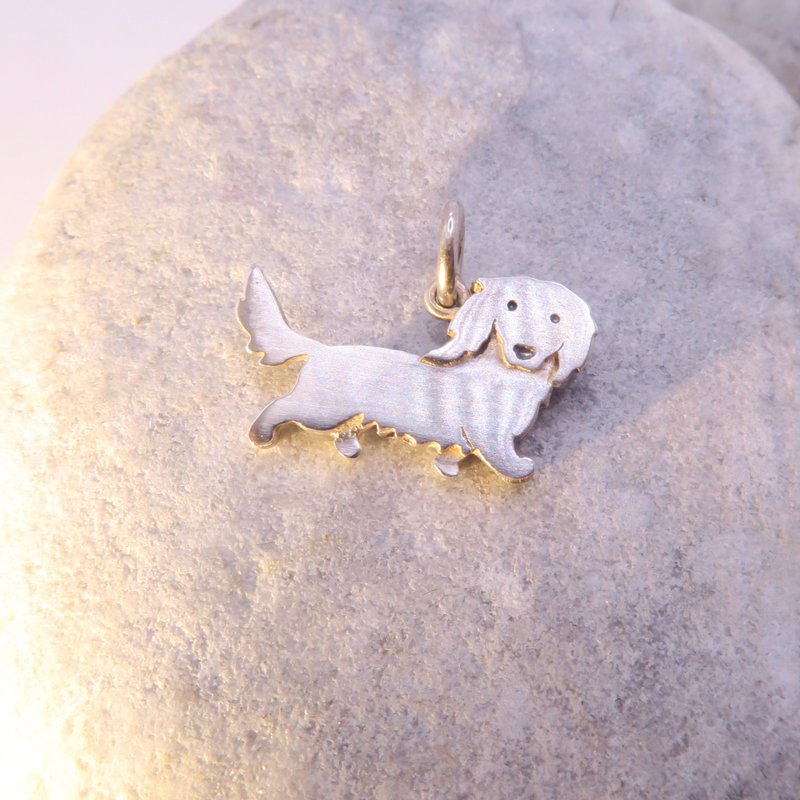 长毛腊肠 - 纯银迷你狗狗坠饰 - 项链 - 纯银 银色