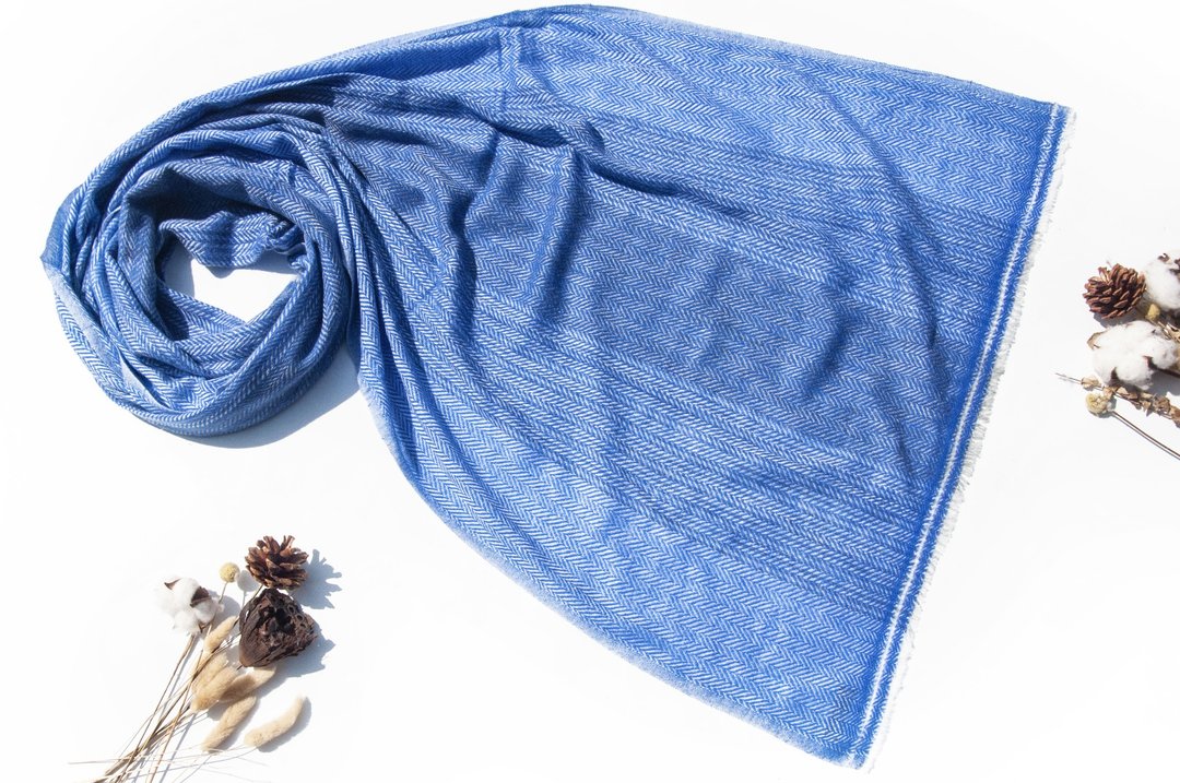 喀什米尔Cashmere 针织围巾 纯羊毛围巾 手织围巾 编织围巾-芬兰 - 围巾/披肩 - 羊毛 蓝色