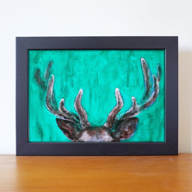动物#26 鹿角 油画 F1号 含框尺寸约26*19cm - 海报/装饰画/版画 - 颜料 黑色