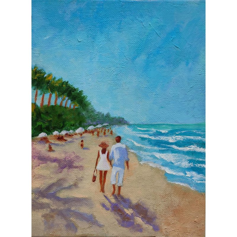 海滩上的情侣 原创油画 手工油画 油画原作 - 海报/装饰画/版画 - 其他材质 多色