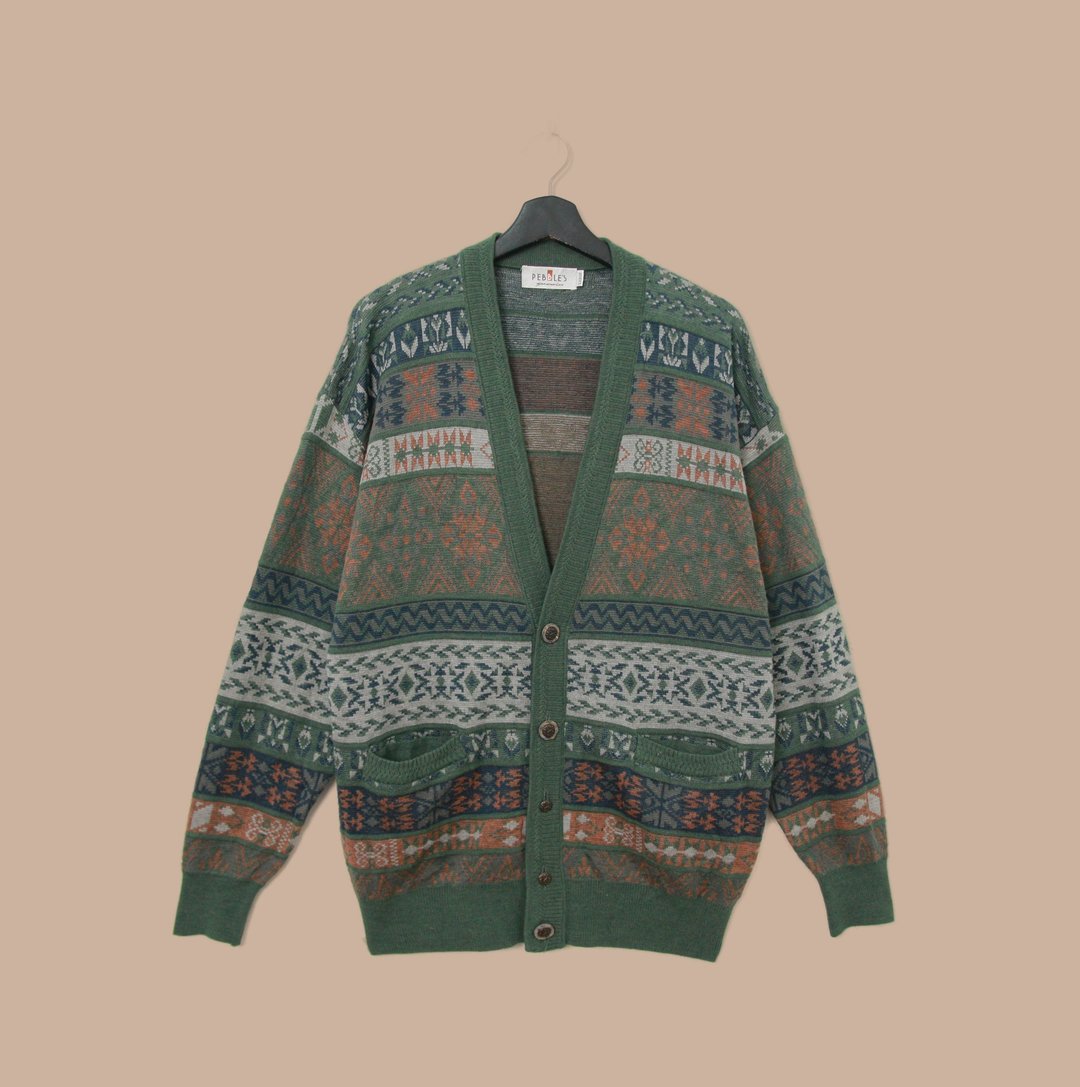 Back to Green-复古毛衣s-03深绿开襟 满版图腾 vintage sweater - 女装针织衫/毛衣 - 聚酯纤维 