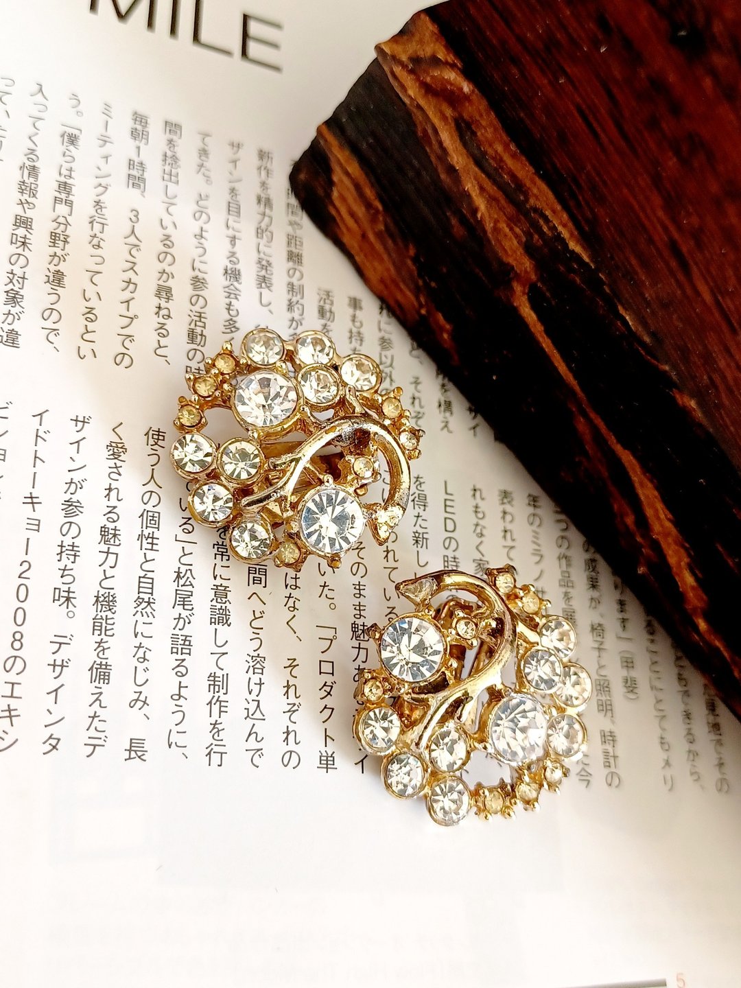 vintage jewelry  典雅缠枝透明莱茵钻 夹式耳环 - 耳环/耳夹 - 其他金属 