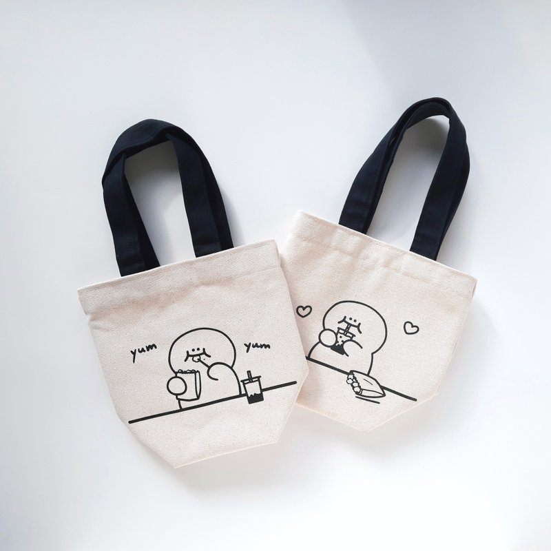 吃货H仔环保万用饮料提袋 - 随行杯提袋/水壶袋 - 棉．麻 白色