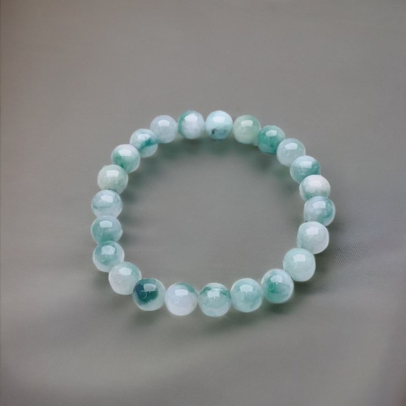 【好运连连】飘蓝花翡翠手珠 | 天然缅甸玉A货翡翠 | 送礼 - 手链/手环 - 玉石 绿色